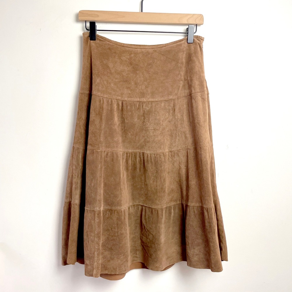 Vintage Y2K‎ Tiered Prairie Suede Midi Skirt Sz 2 Boho Western Coastal Cowgirl